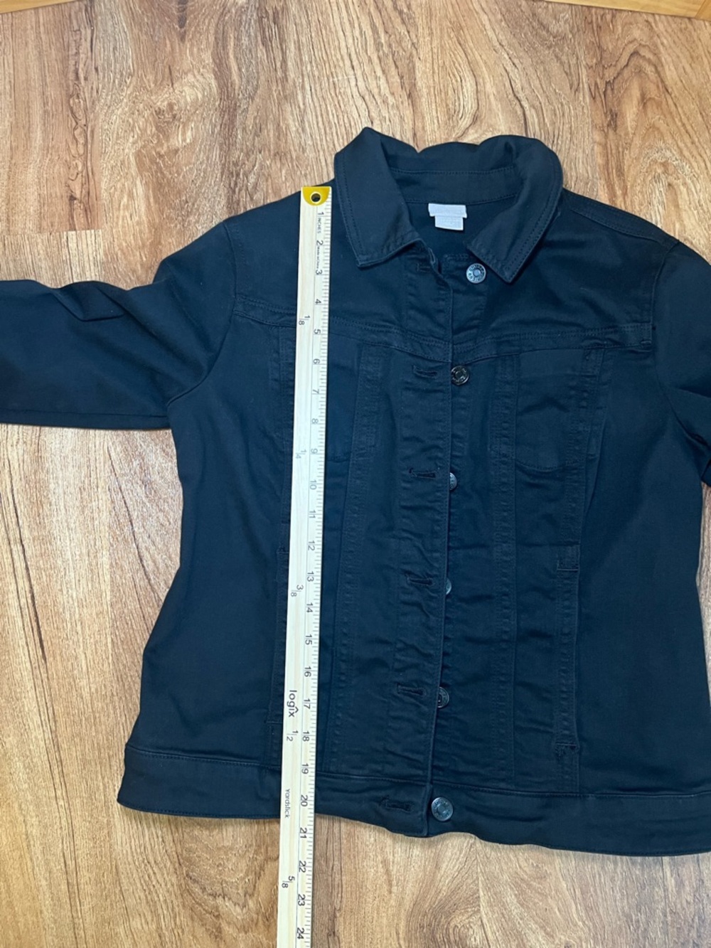 Chico’s Black Denim Jacket Stretch Button Front Women’s Size 0 (XS 4/6) casual - Picture 10 of 12